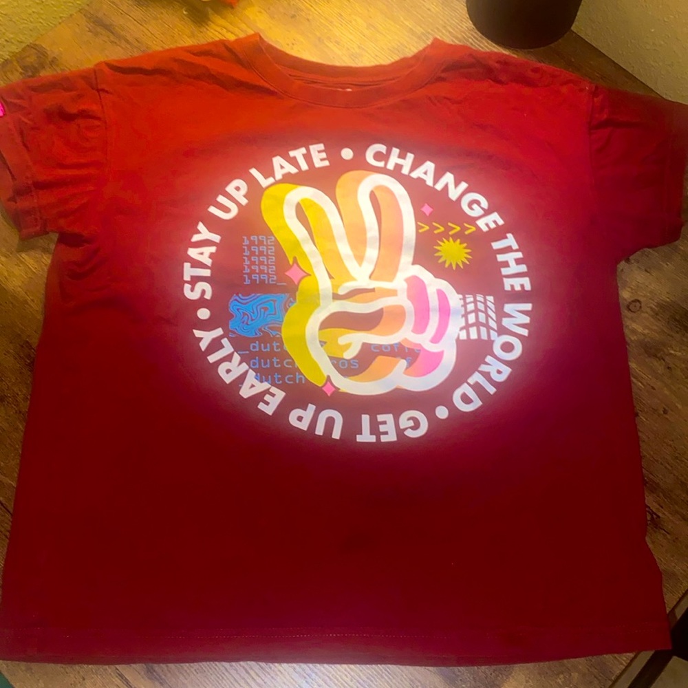 Dutch Bros T-Shirt. Get up Early, Stay Up Late, Change The World.